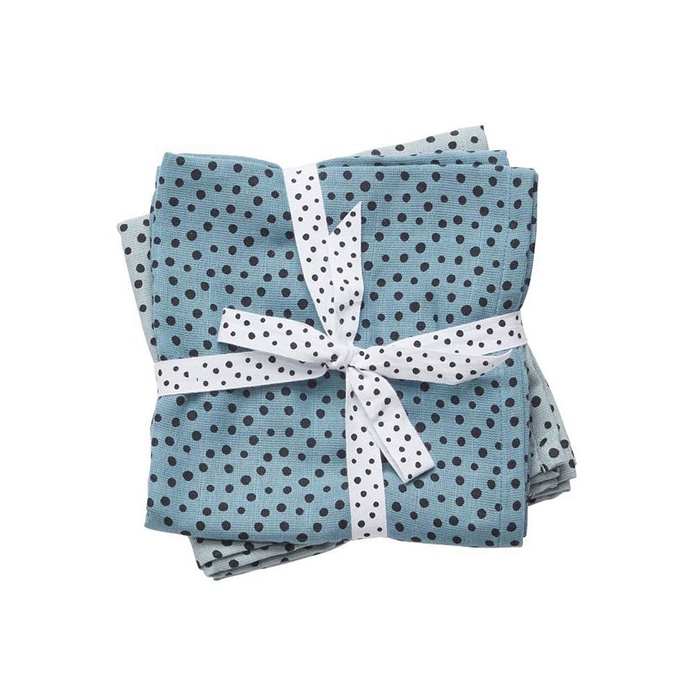 Set 2 Mantas 70x70 Muselina Happy Dots Azul